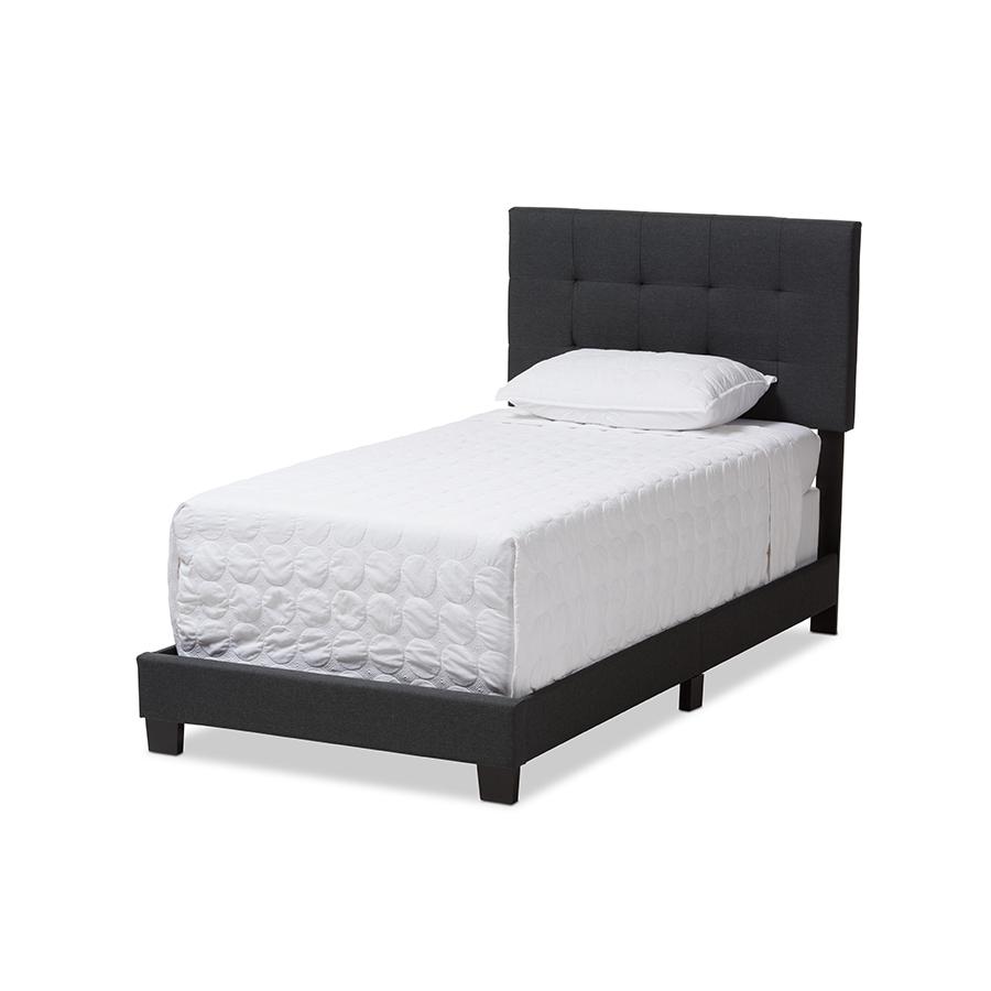 Charcoal Grey Fabric Twin Size Bed. Picture 1