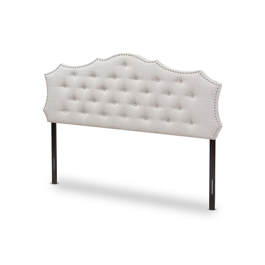 Aurora Modern and Contemporary Greyish Beige Fabric Full Size Headboard. Picture 1