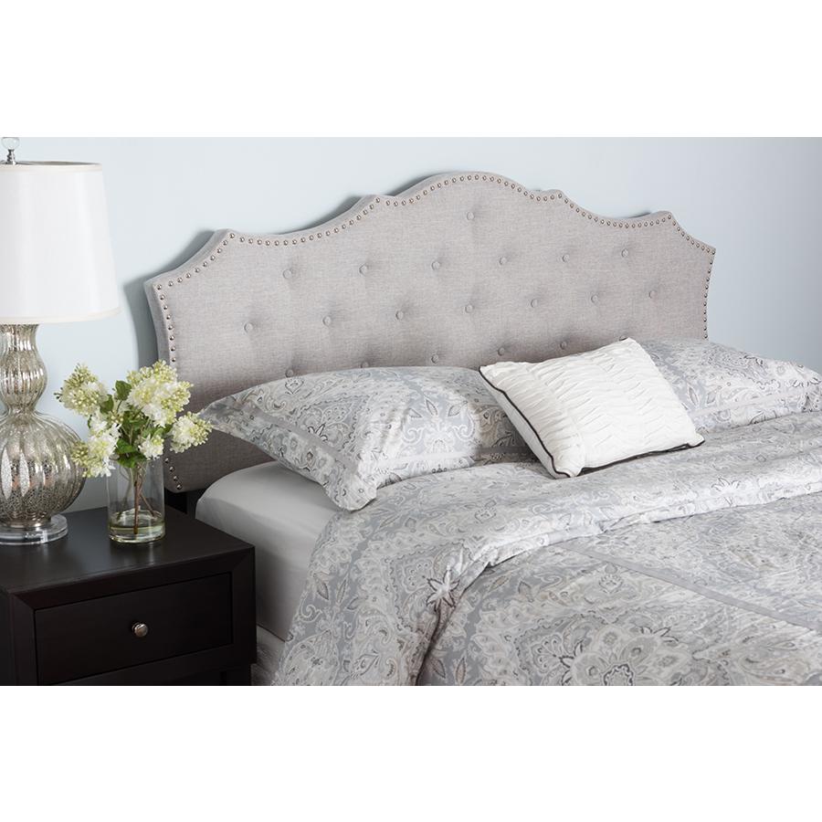 Aurora Modern and Contemporary Greyish Beige Fabric Full Size Headboard. Picture 4