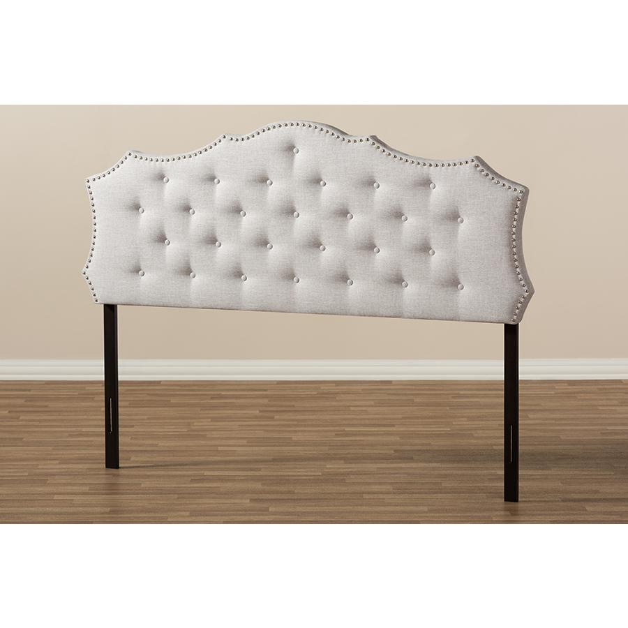 Aurora Modern and Contemporary Greyish Beige Fabric Full Size Headboard. Picture 5