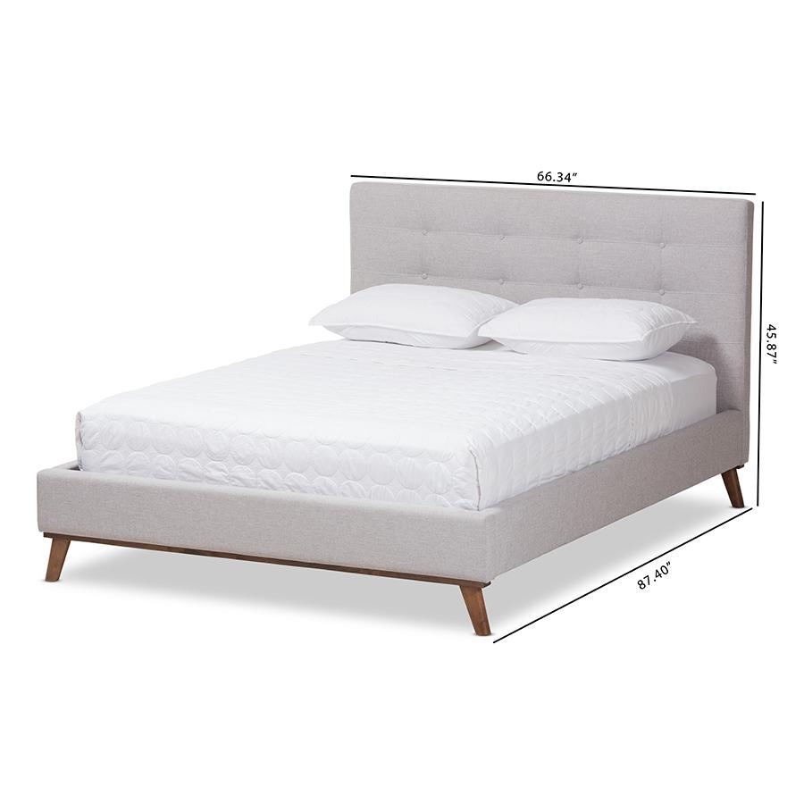Valencia Mid-Century Modern Greyish Beige Fabric Full Size Platform Bed. Picture 10
