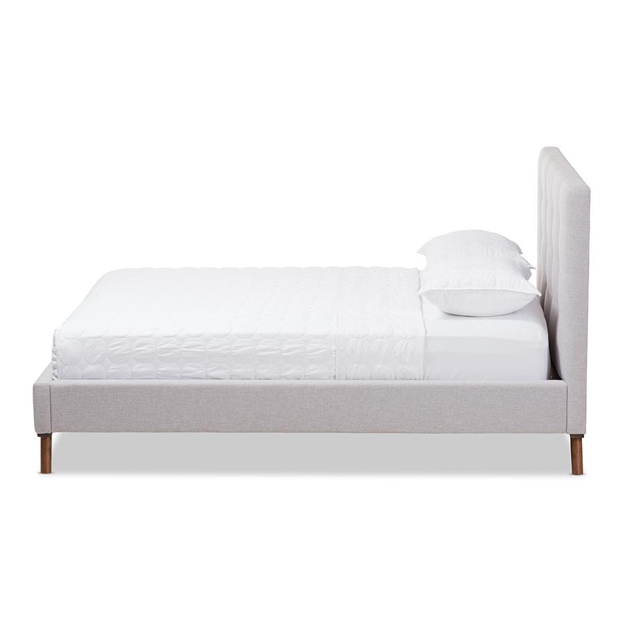 Valencia Mid-Century Modern Greyish Beige Fabric Full Size Platform Bed. Picture 2