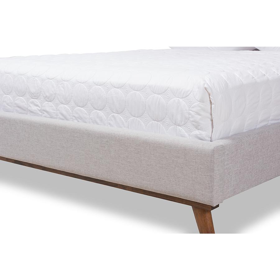 Valencia Mid-Century Modern Greyish Beige Fabric Full Size Platform Bed. Picture 6