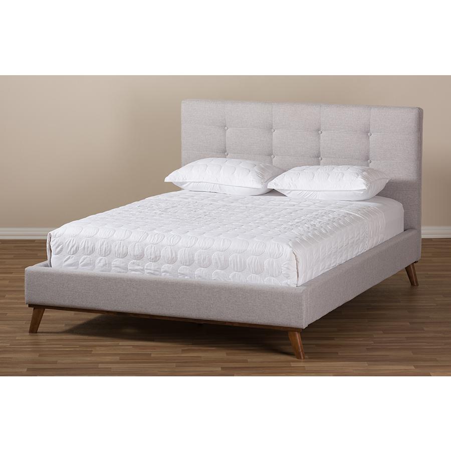 Valencia Mid-Century Modern Greyish Beige Fabric Full Size Platform Bed. Picture 9