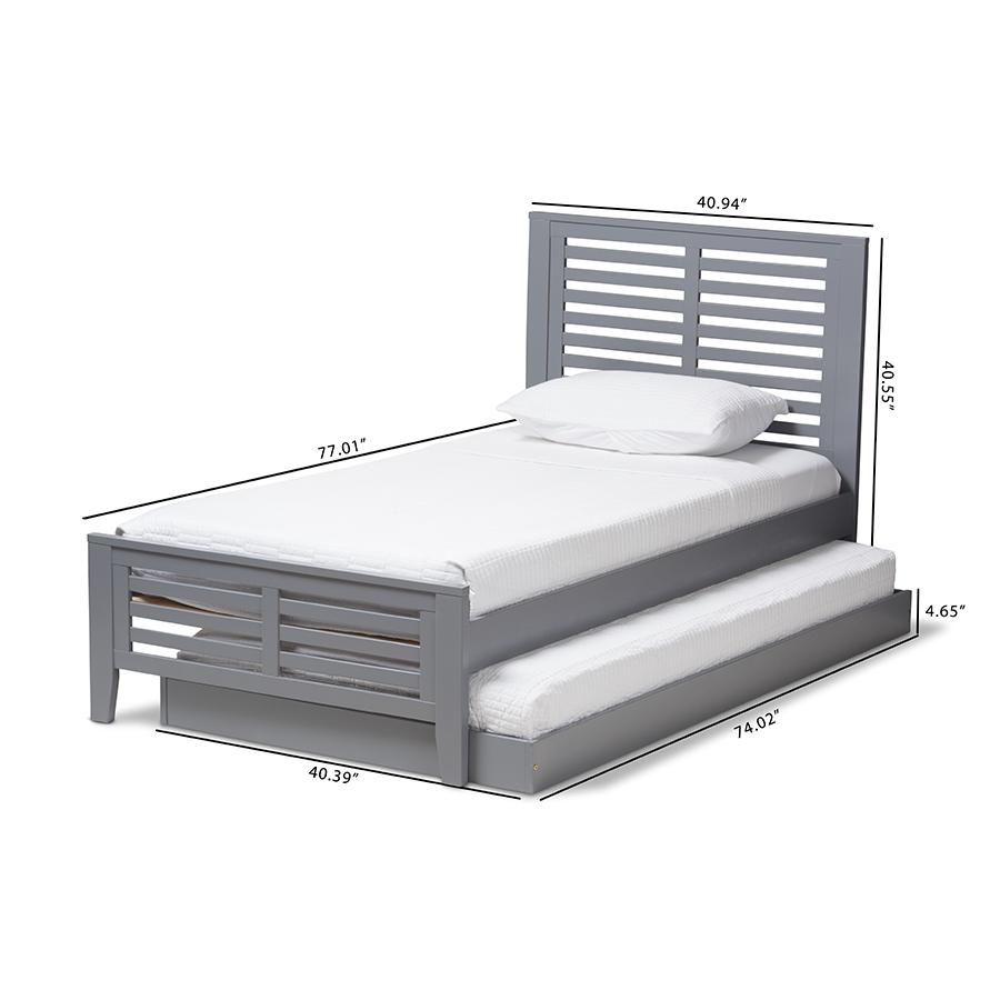 Classic Mission Style Grey-Finished Wood Twin Platform Bed with Trundle. Picture 2