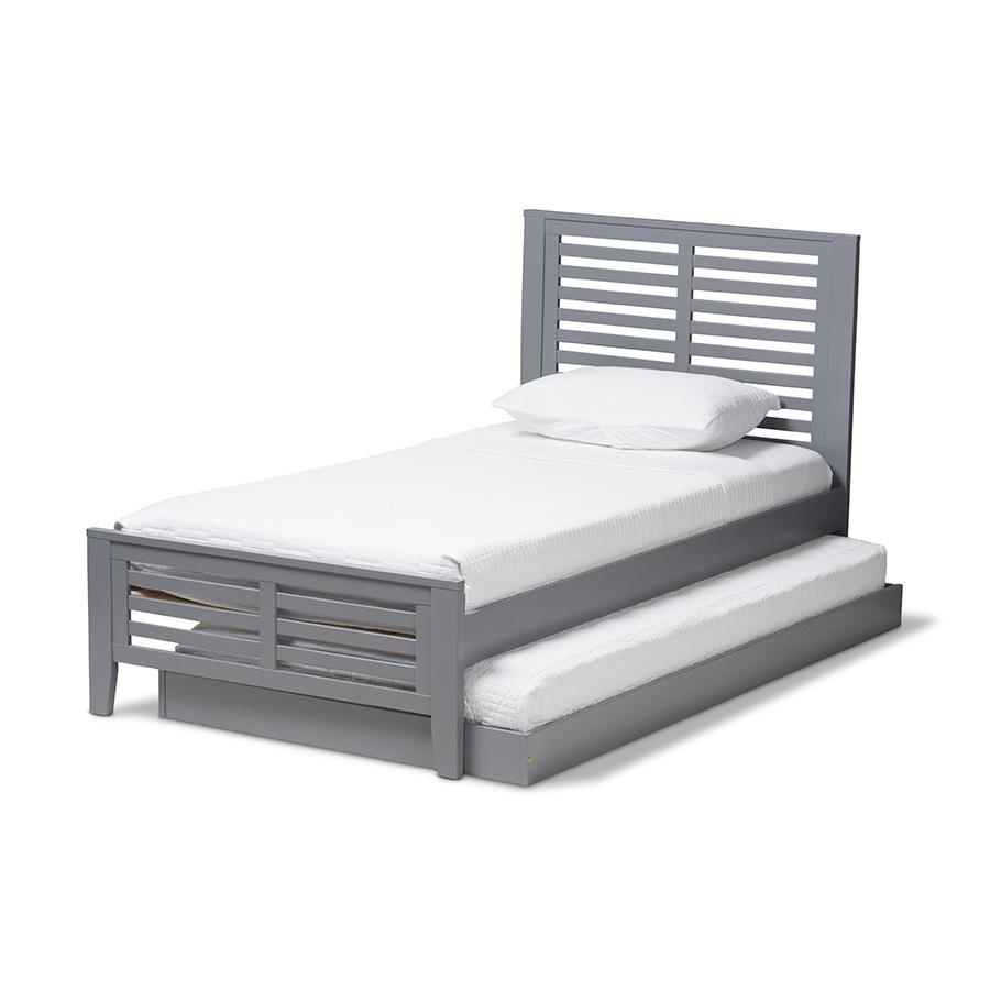 Classic Mission Style Grey-Finished Wood Twin Platform Bed with Trundle. Picture 3