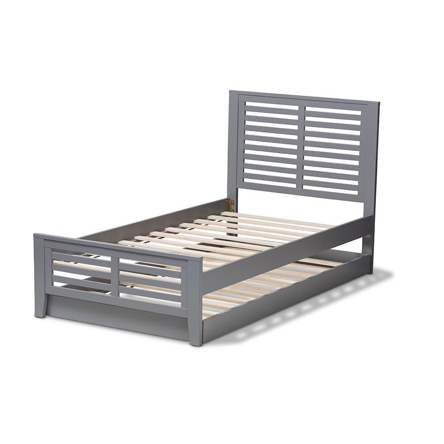 Classic Mission Style Grey-Finished Wood Twin Platform Bed with Trundle. Picture 5