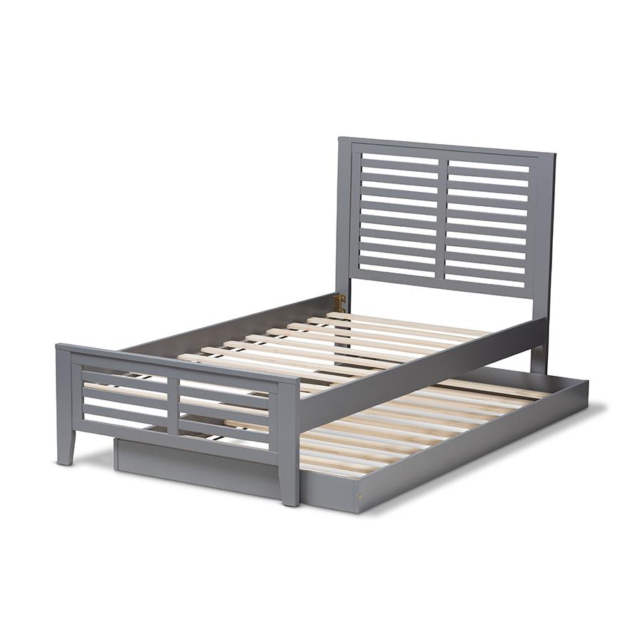 Classic Mission Style Grey-Finished Wood Twin Platform Bed with Trundle. Picture 6