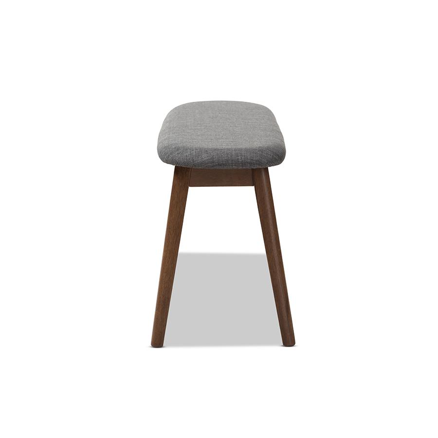 Dark Grey Fabric Upholstered Walnut Finished Wood Bench. Picture 3