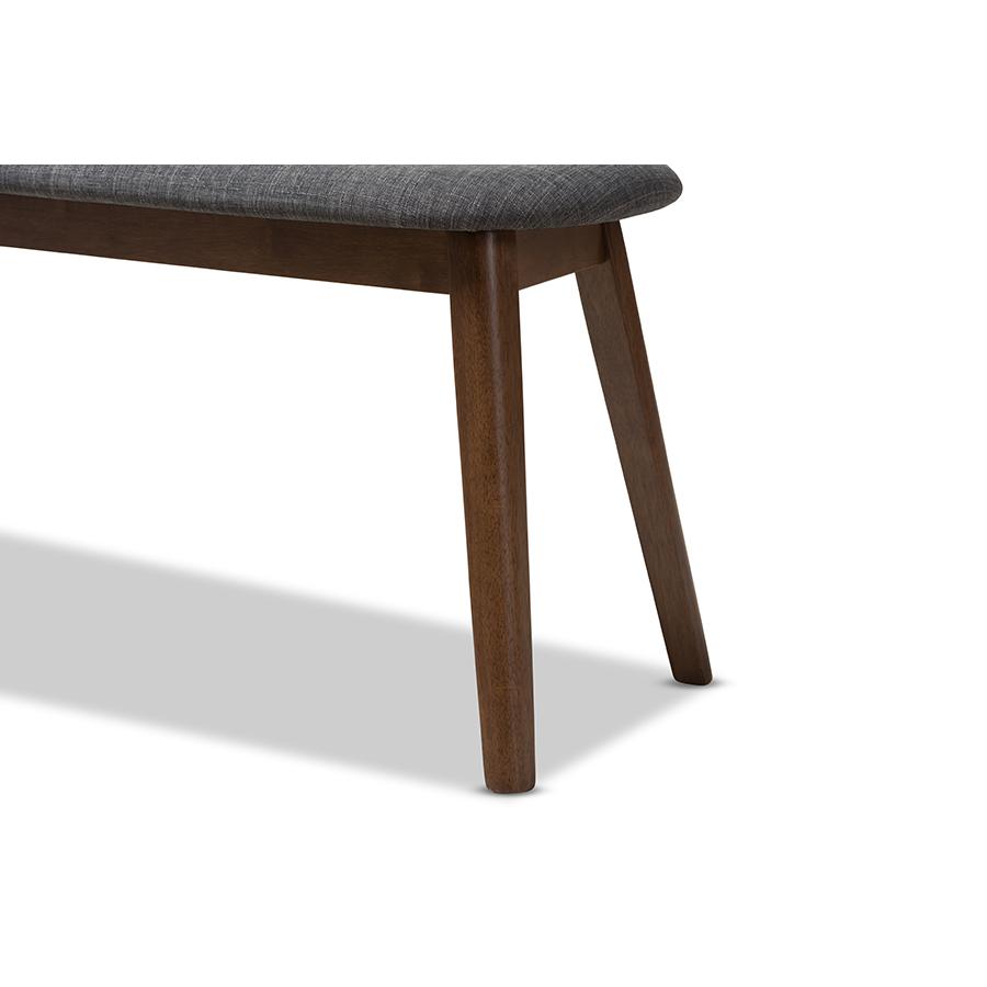 Dark Grey Fabric Upholstered Walnut Finished Wood Bench. Picture 4