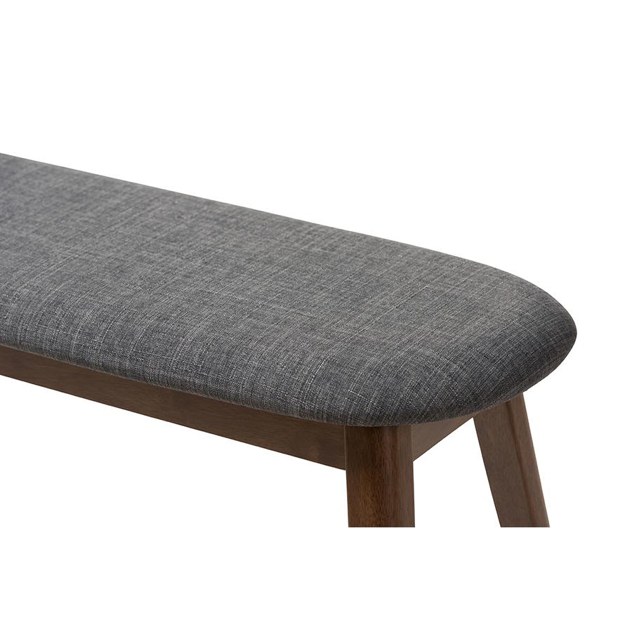 Dark Grey Fabric Upholstered Walnut Finished Wood Bench. Picture 5