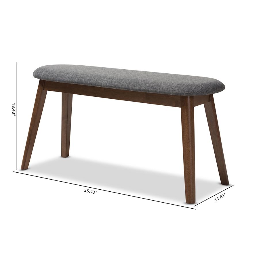 Dark Grey Fabric Upholstered Walnut Finished Wood Bench. Picture 8