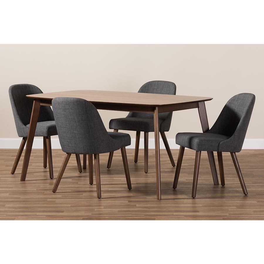 Dark Grey Fabric Upholstered Walnut Finished Wood 5-Piece Dining Set. Picture 5