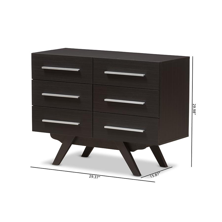 Auburn Mid-Century Modern Espresso Brown Finished Wood 6-Drawer Dresser. Picture 10
