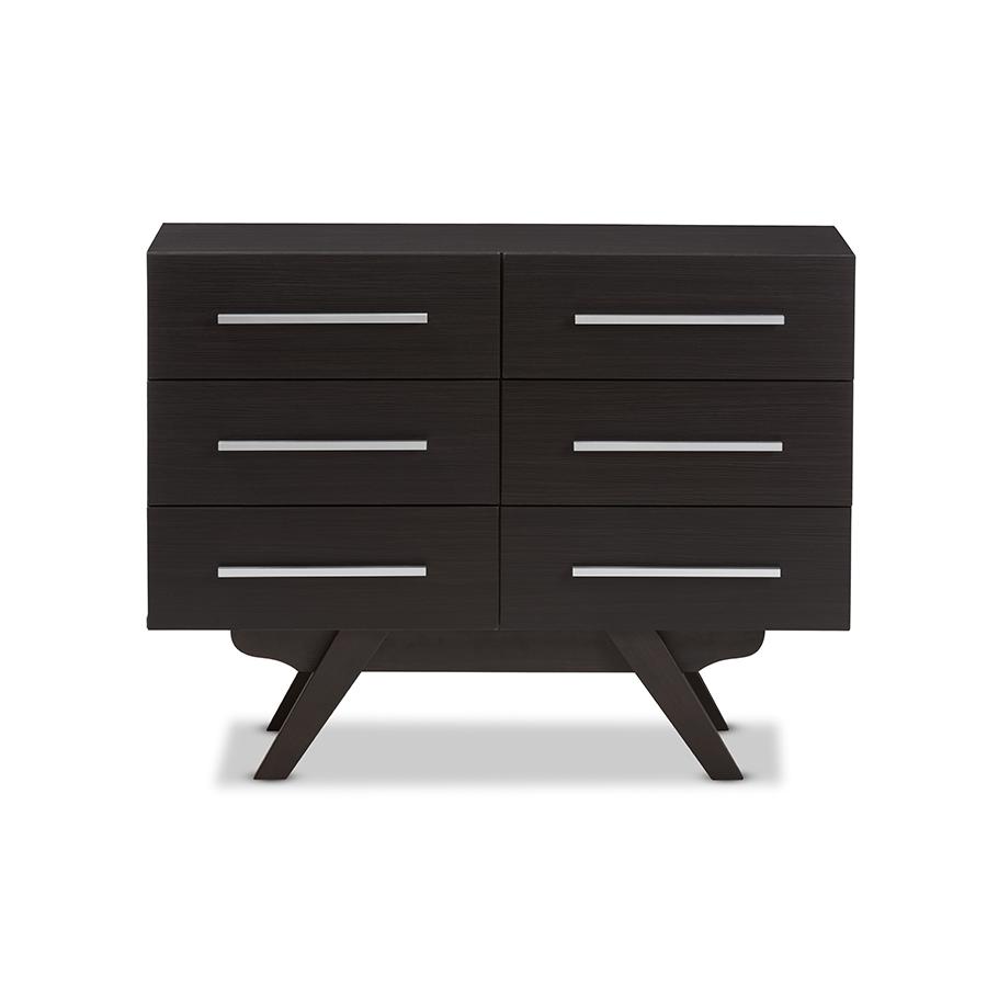Auburn Mid-Century Modern Espresso Brown Finished Wood 6-Drawer Dresser. Picture 3