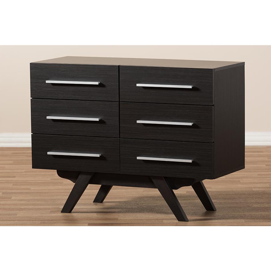Auburn Mid-Century Modern Espresso Brown Finished Wood 6-Drawer Dresser. Picture 9