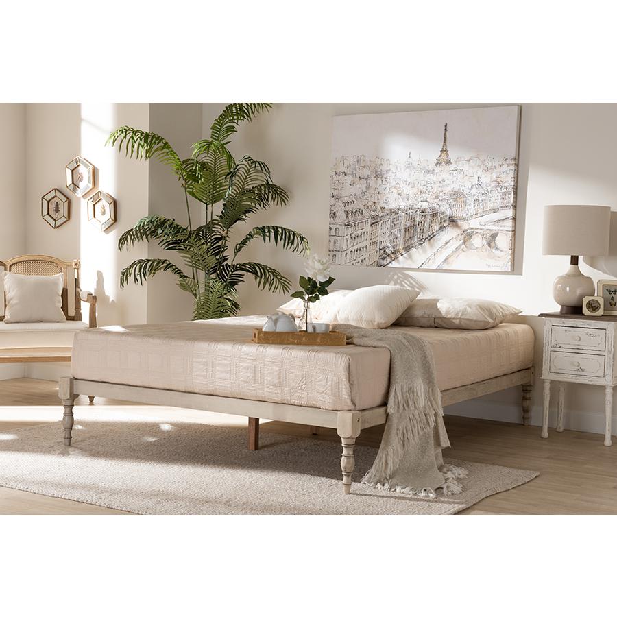 Baxton Studio Iseline Modern and Contemporary Antique White Finished Wood King Size Platform Bed Frame. Picture 6