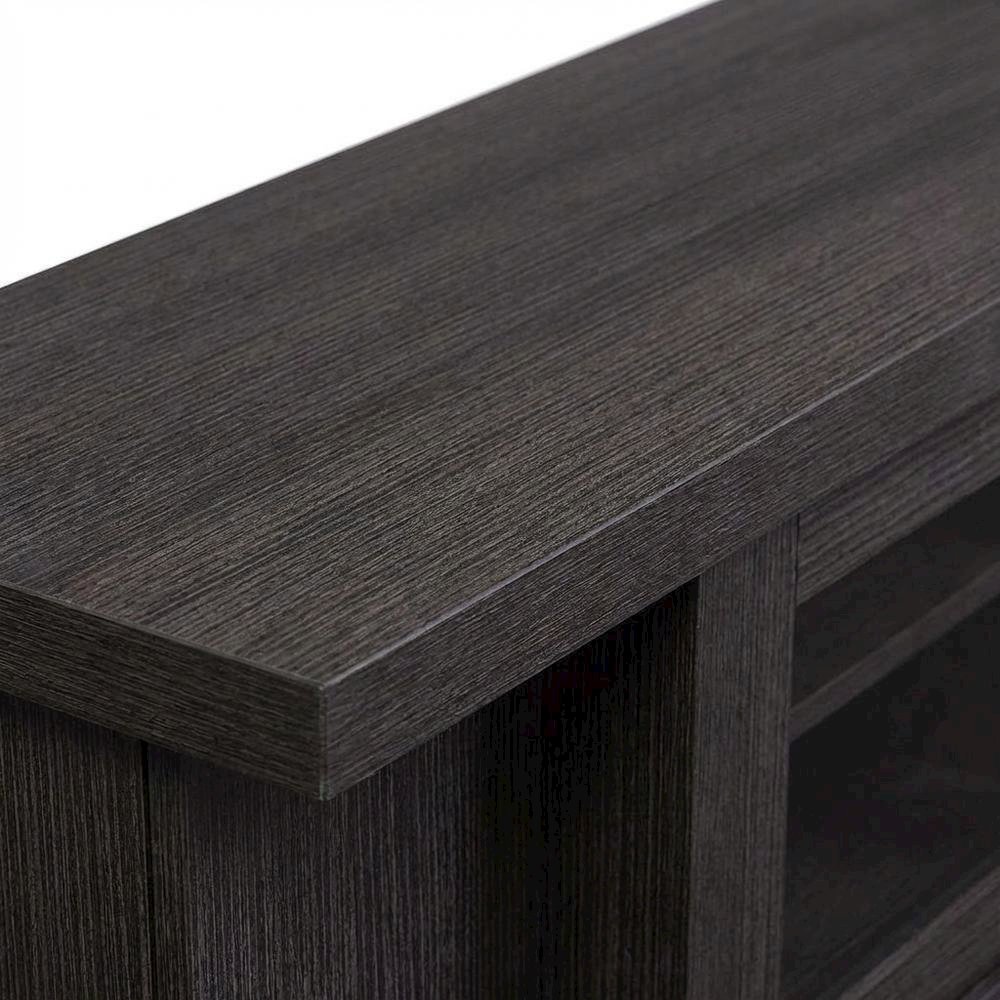 Contemporary Brown Wood TV Stand with Glass Doors and Elegant Finish. Picture 5