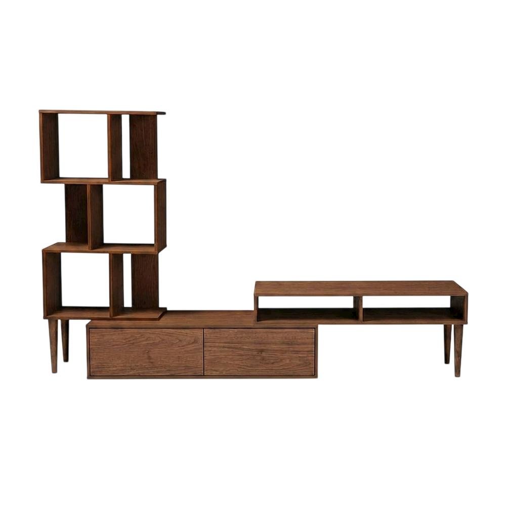 Modern TV Stand with Black Finish, Spacious Storage and Open Shelves. Picture 4