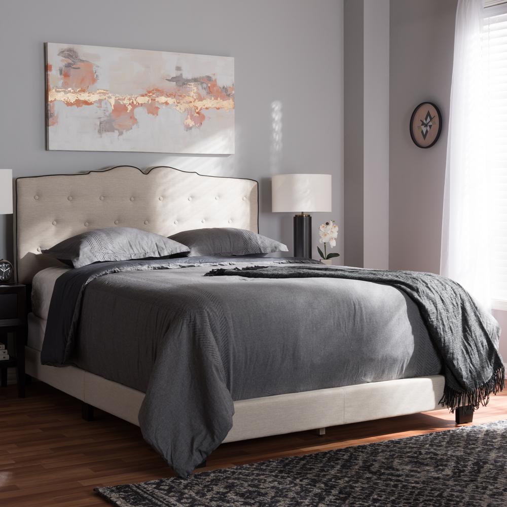 Vivienne Modern and Contemporary Light Beige Fabric Upholstered King Size Bed. Picture 16