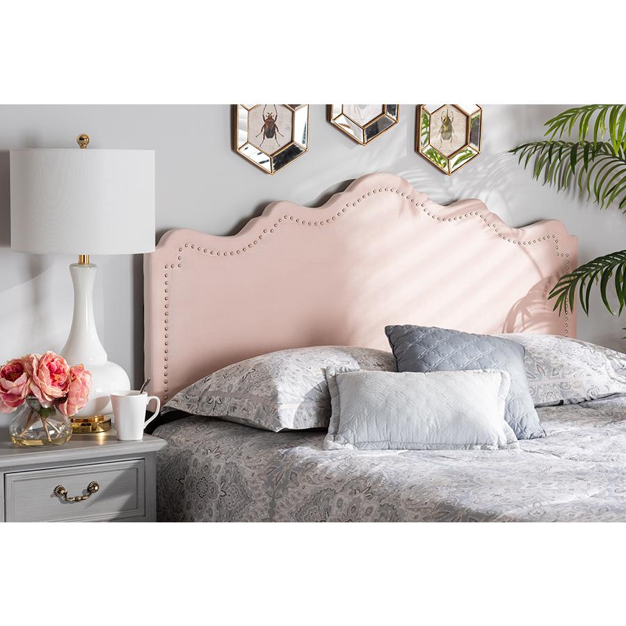 Light Pink Velvet Fabric Upholstered Queen Size Headboard. Picture 17