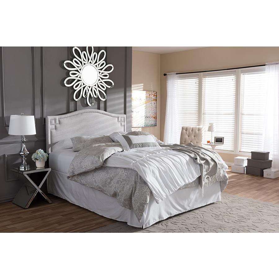 Grayish Beige Fabric Upholstered Queen Size Headboard. Picture 9