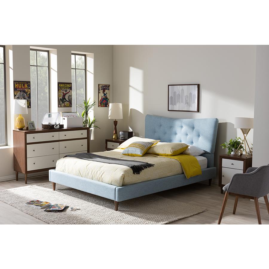 Baxton Studio Hannah Mid-Century Modern Sky Blue King Size Fabric Platform Bed. Picture 11