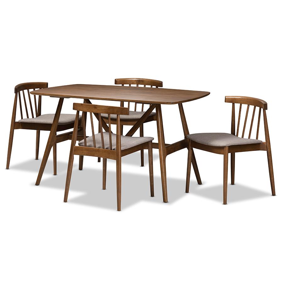 Wyatt Mid-Century Modern Walnut Wood 5-Piece Dining Set. Picture 1