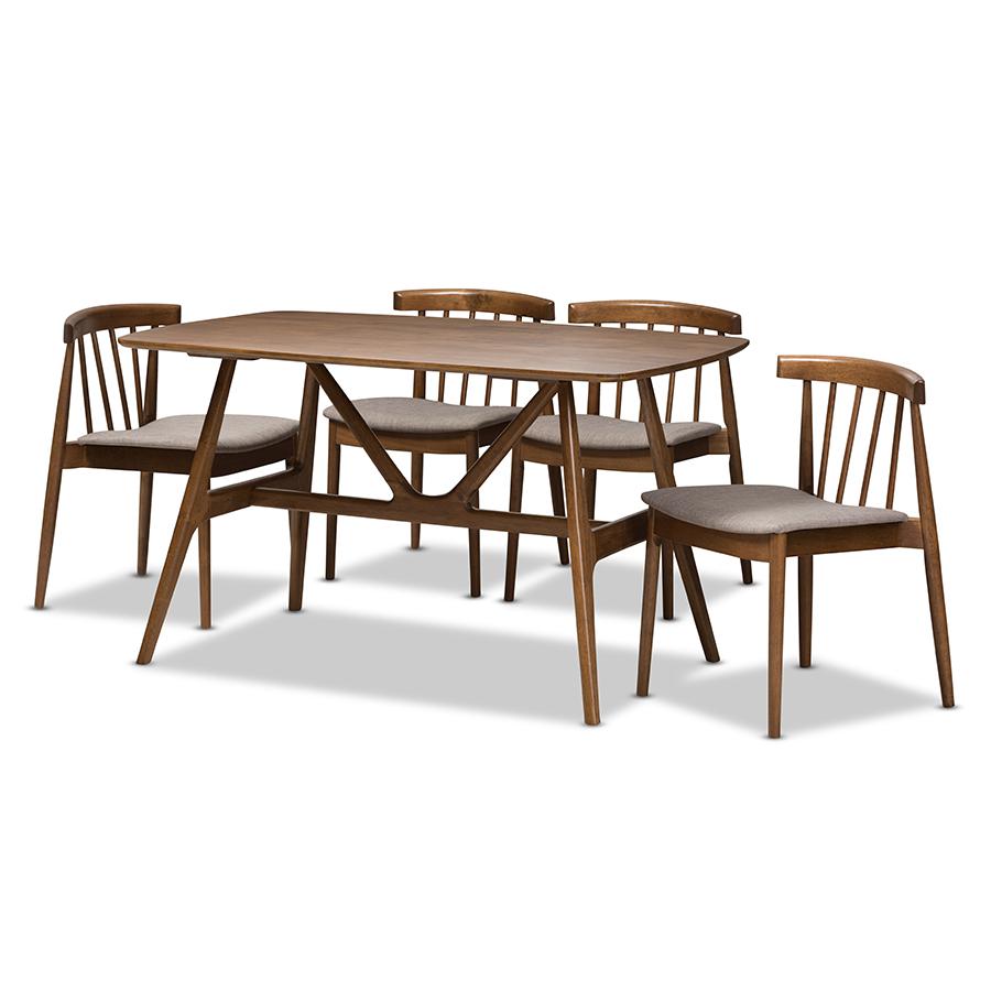 Wyatt Mid-Century Modern Walnut Wood 5-Piece Dining Set. Picture 2