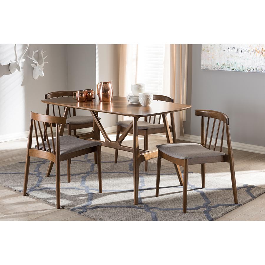 Wyatt Mid-Century Modern Walnut Wood 5-Piece Dining Set. Picture 6