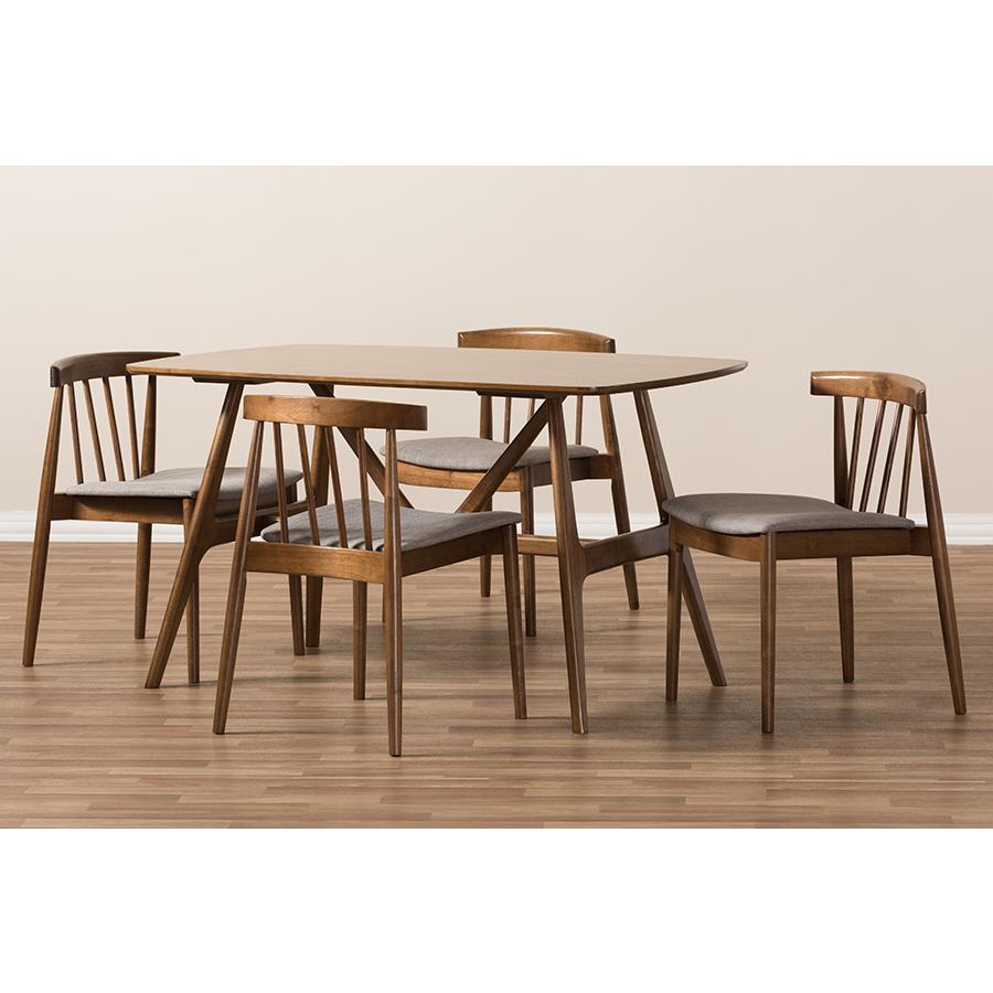 Wyatt Mid-Century Modern Walnut Wood 5-Piece Dining Set. Picture 7