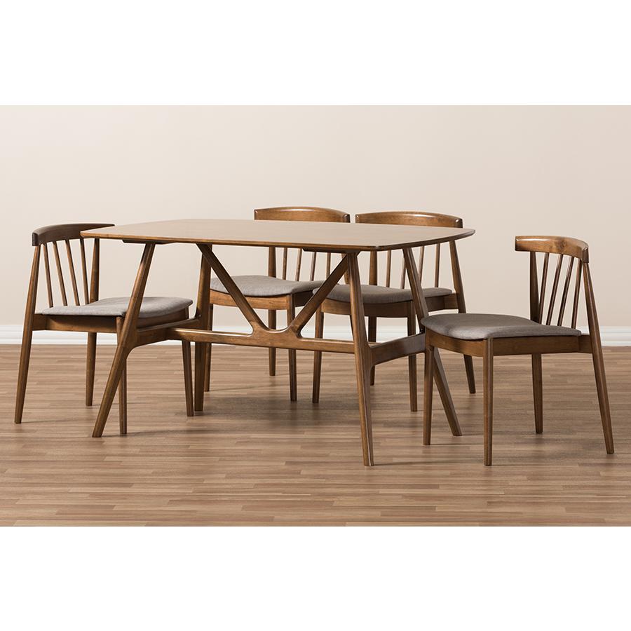 Wyatt Mid-Century Modern Walnut Wood 5-Piece Dining Set. Picture 8