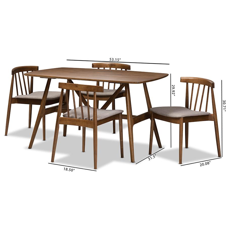 Wyatt Mid-Century Modern Walnut Wood 5-Piece Dining Set. Picture 9