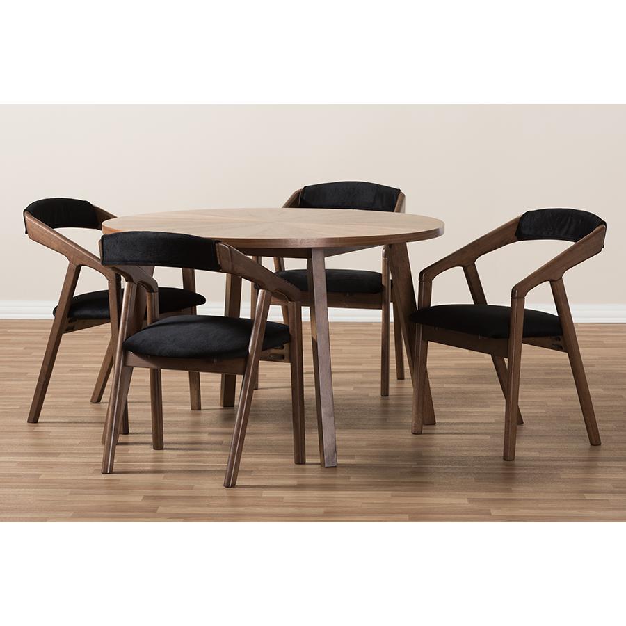 Black Fabric and Walnut Medium Brown Wood Finishing Dining Set. Picture 6