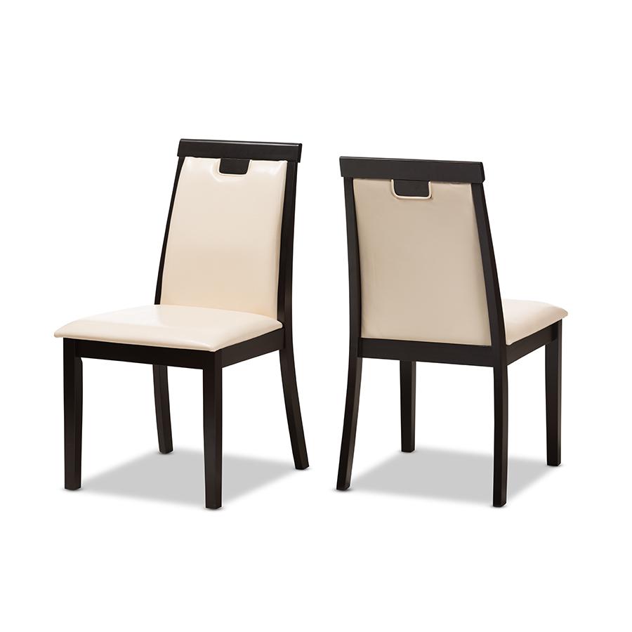 Evelyn Modern and Contemporary Beige Faux Leather Upholstered and Dark Brown Finished 5-Piece Dining Set. Picture 2
