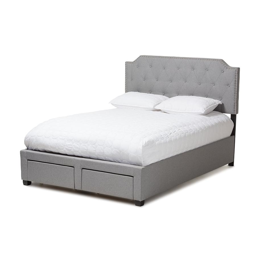 Aubrianne Modern and Contemporary Grey Fabric Upholstered Queen Storage Bed. Picture 1