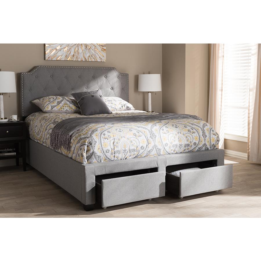 Aubrianne Modern and Contemporary Grey Fabric Upholstered Queen Storage Bed. Picture 2
