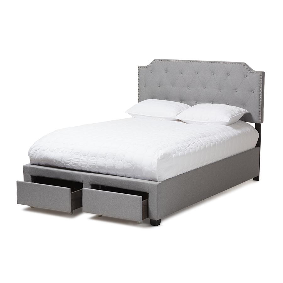 Aubrianne Modern and Contemporary Grey Fabric Upholstered Queen Storage Bed. Picture 3