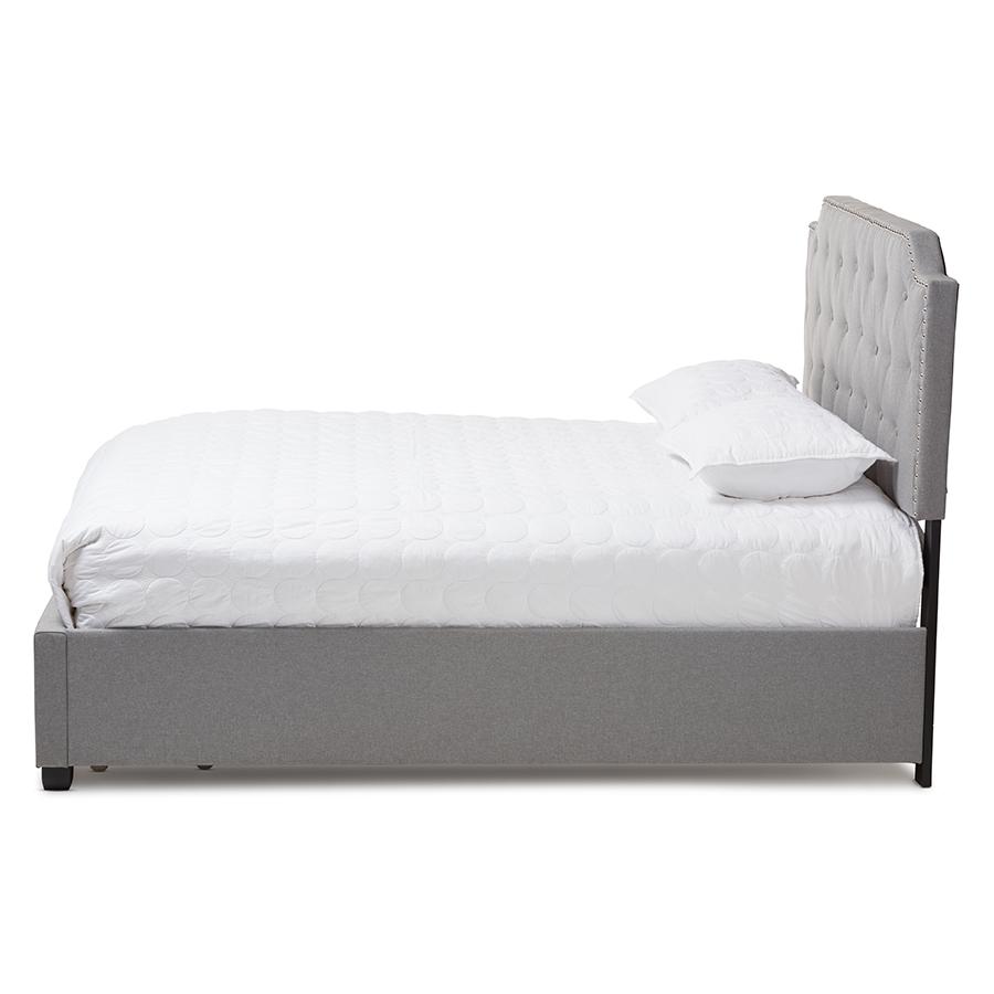 Aubrianne Modern and Contemporary Grey Fabric Upholstered Queen Storage Bed. Picture 4