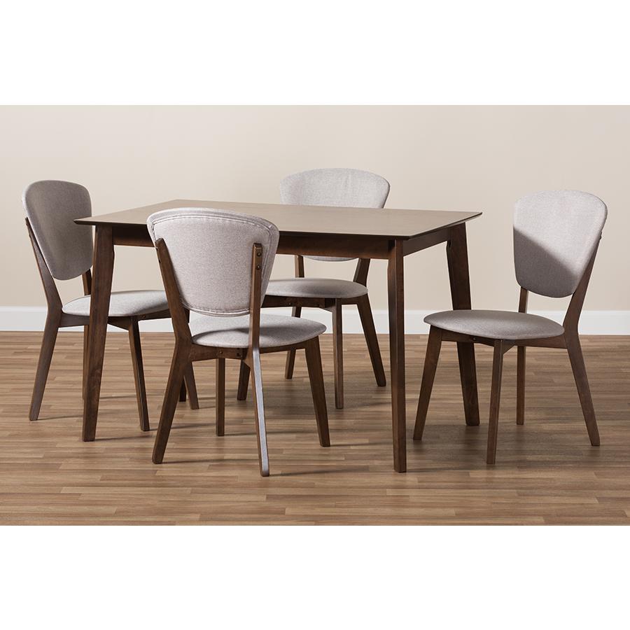 Walnut-Finished Light Grey Fabric Upholstered 5-Piece Dining Set. Picture 5