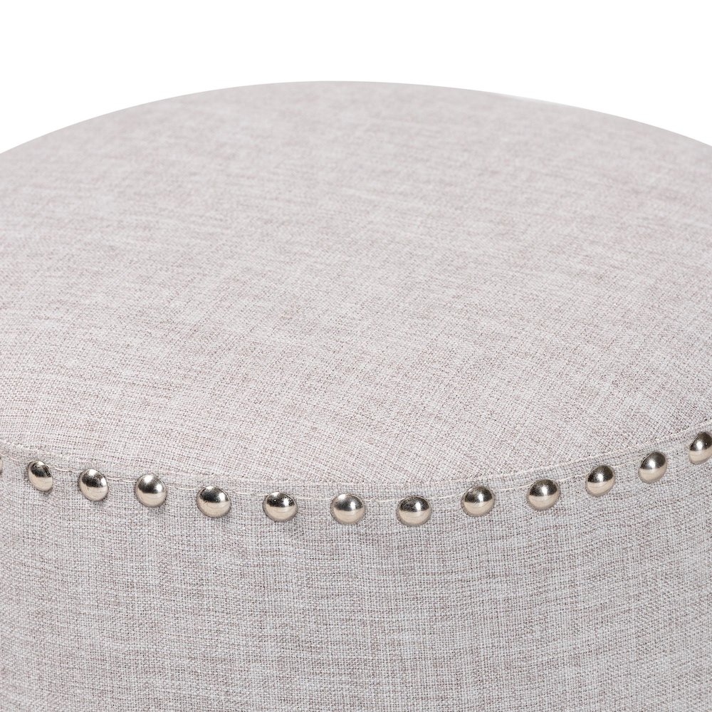 Rosine Modern and Contemporary Light Grey Fabric Upholstered Nail Trim Ottoman. Picture 4