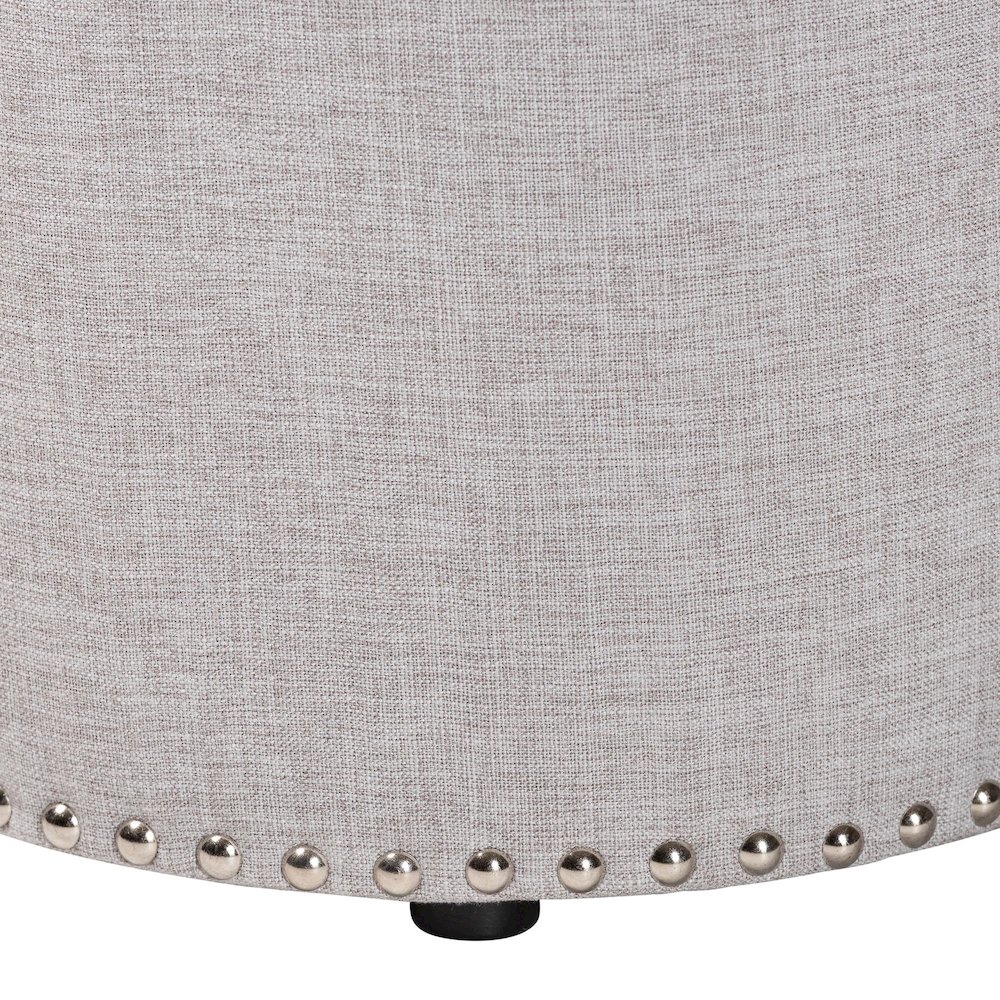 Rosine Modern and Contemporary Light Grey Fabric Upholstered Nail Trim Ottoman. Picture 5