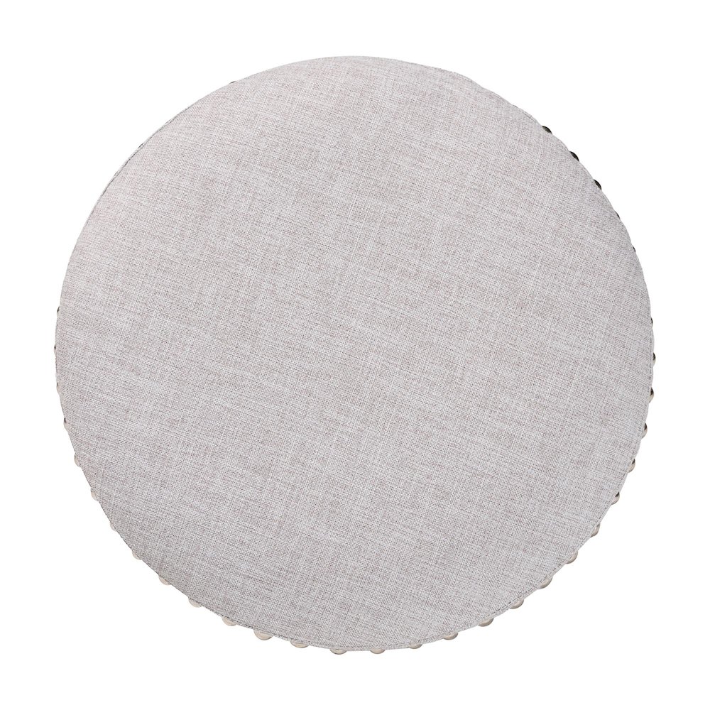 Rosine Modern and Contemporary Light Grey Fabric Upholstered Nail Trim Ottoman. Picture 2