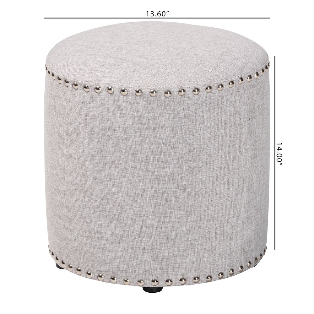 Rosine Modern and Contemporary Light Grey Fabric Upholstered Nail Trim Ottoman. Picture 3