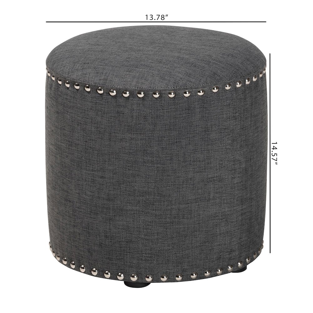 Rosine Modern and Contemporary Dark Grey Fabric Upholstered Nail Trim Ottoman. Picture 8