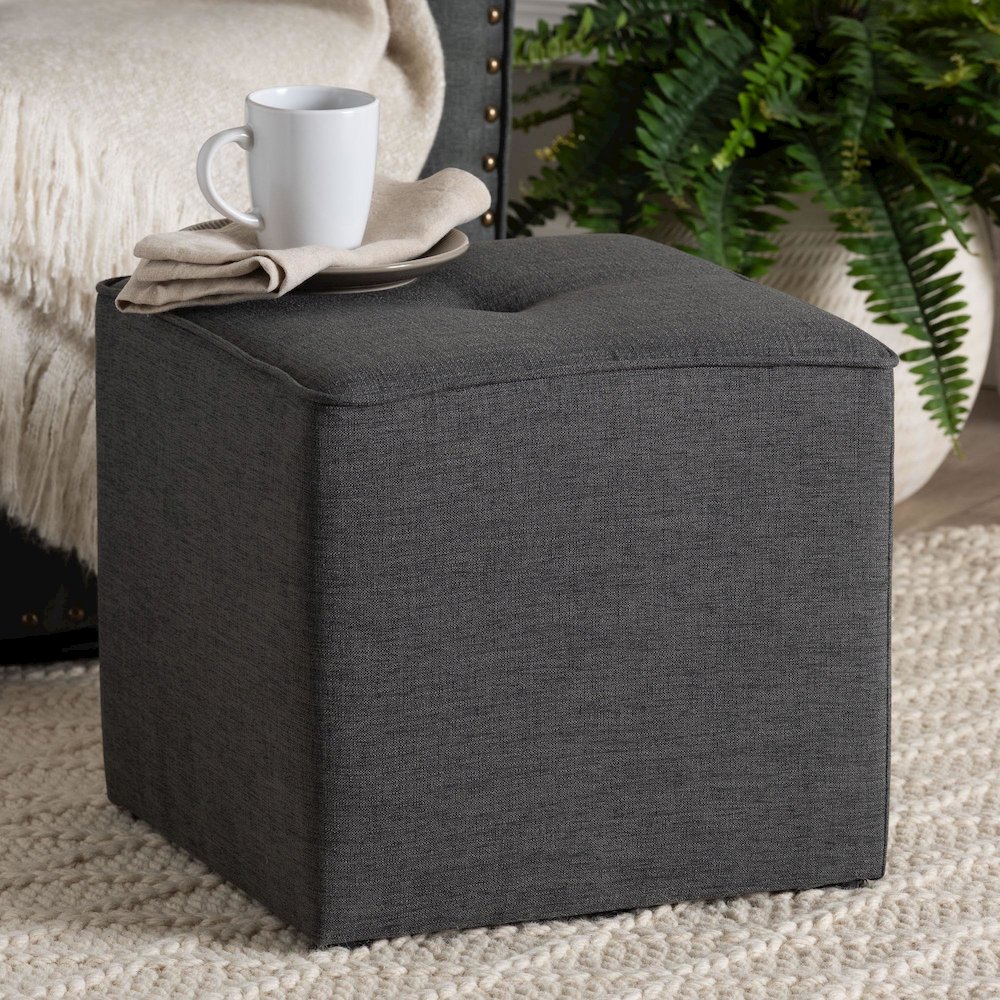 Corinne Modern and Contemporary Dark Grey Fabric Upholstered Ottoman. Picture 7
