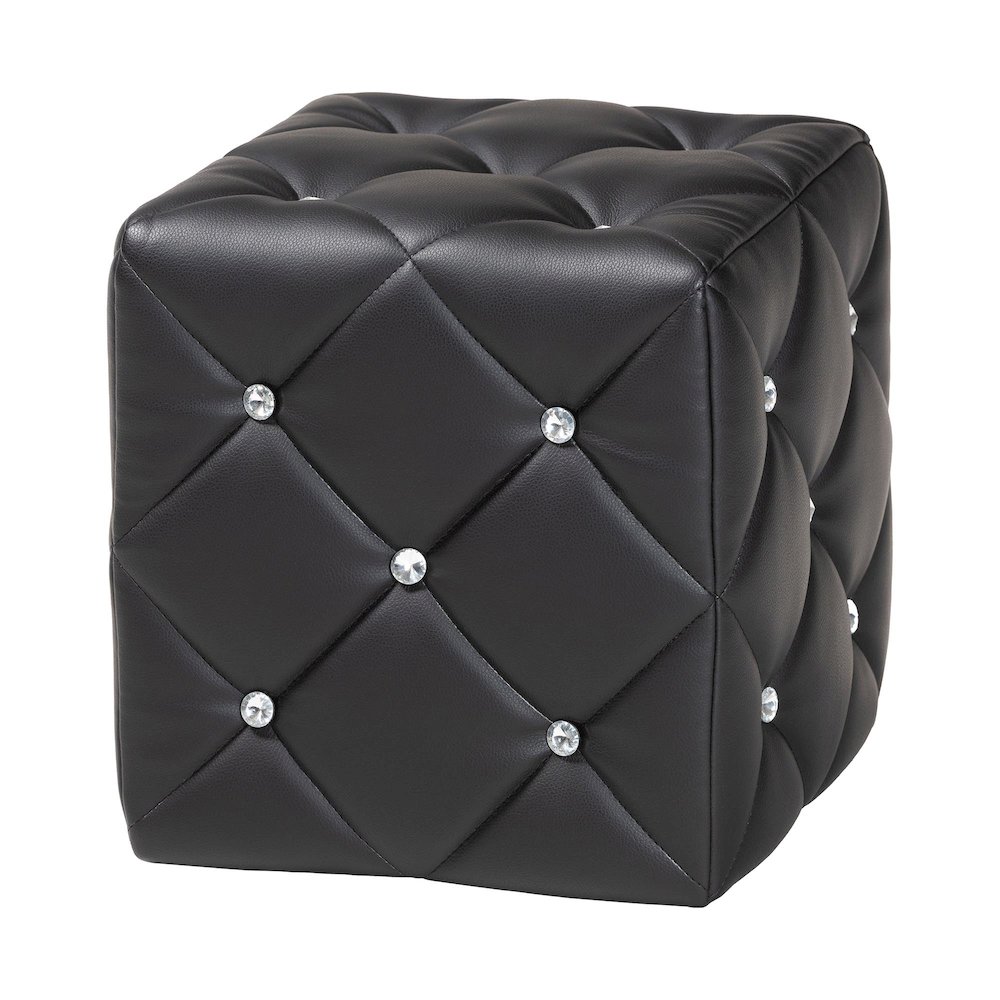 Stacey Modern and Contemporary Black Faux Leather Upholstered Ottoman. Picture 1