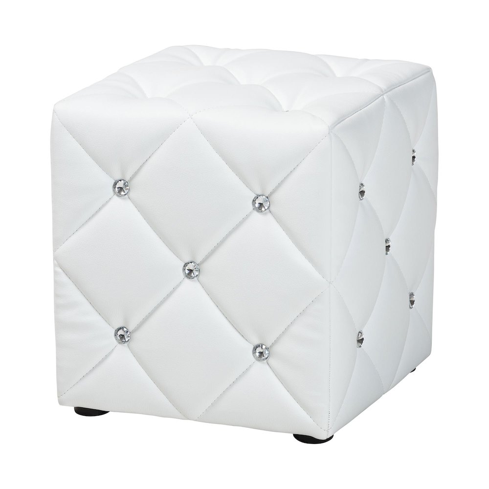 Stacey Modern and Contemporary White Faux Leather Upholstered Ottoman. Picture 1