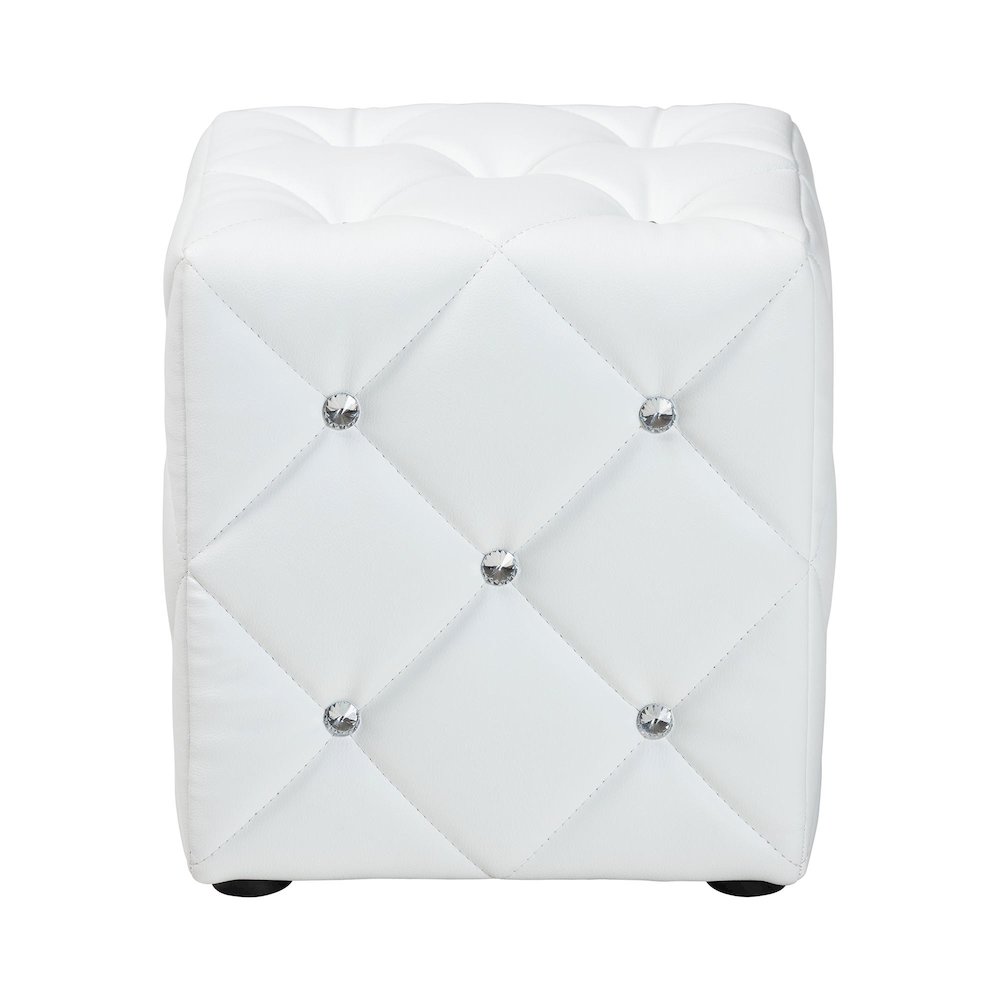 Stacey Modern and Contemporary White Faux Leather Upholstered Ottoman. Picture 3
