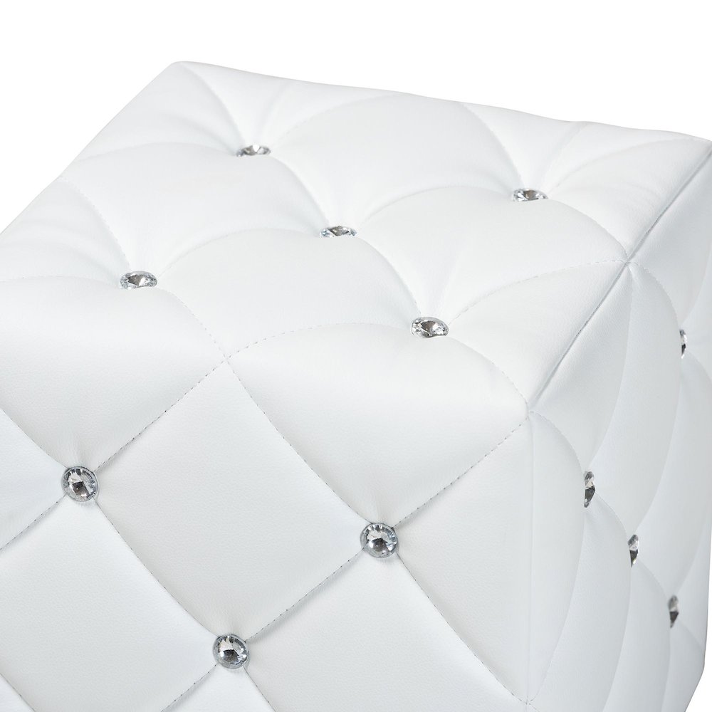 Stacey Modern and Contemporary White Faux Leather Upholstered Ottoman. Picture 4